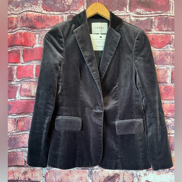 Frame Denim Jackets & Blazers - FRAME "The Classic" Velvet Blazer in Charcoal Gray